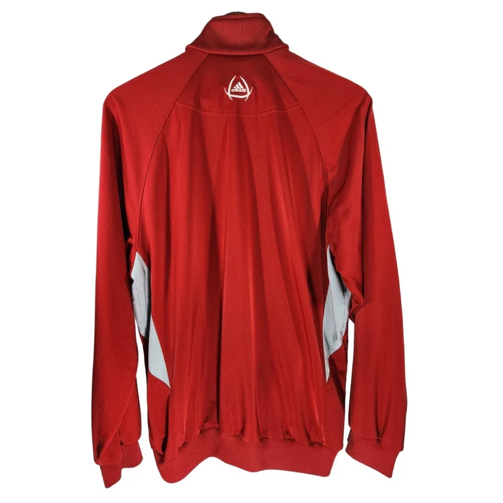 Adidas Men's Medium Track Jacket Red Grey White Full Zip Pockets Logo 3 Stripe